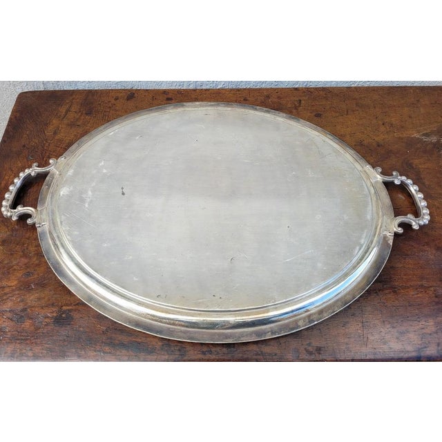 Metal Vintage Silver Metal Tray For Sale - Image 7 of 17