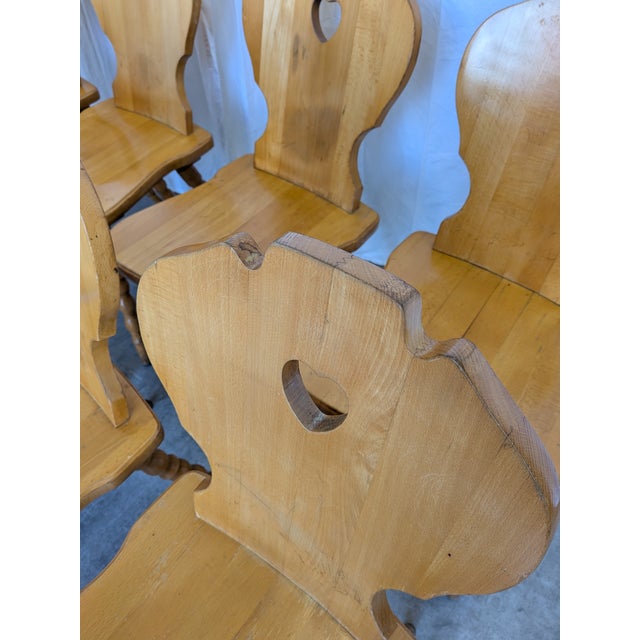 Wood Vintage Tyrolean Farmhouse Heart Cutout Wooden Dining Chairs, 1970s, Set of 8 For Sale - Image 7 of 18