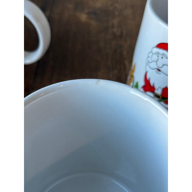 Ceramic 1980s Set of 5 - Santa Christmas Mug Made in Japan Santa Clause Playing Football, Skiing, Hockey For Sale - Image 7 of 7