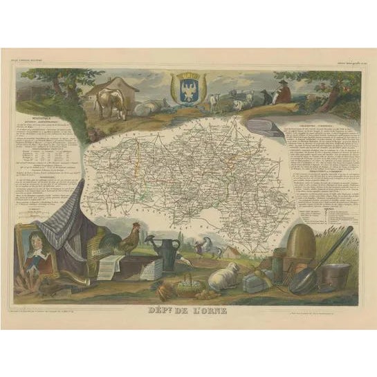 Antique Map of the Department of Orne For Sale