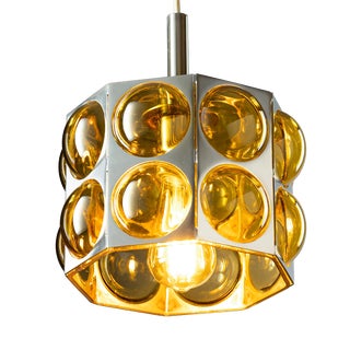 Vintage Pendant Lamp with Amber Glass and Bubble Design from Temde, 1960s For Sale