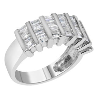 .925 Sterling Silver 1.0 Cttw Baguette Cut Diamond Vertical Channel Fluted Multi-Row Unisex Fashion Wedding Ring (H-I Color, I1-I2 Clarity) Size 6.75 For Sale