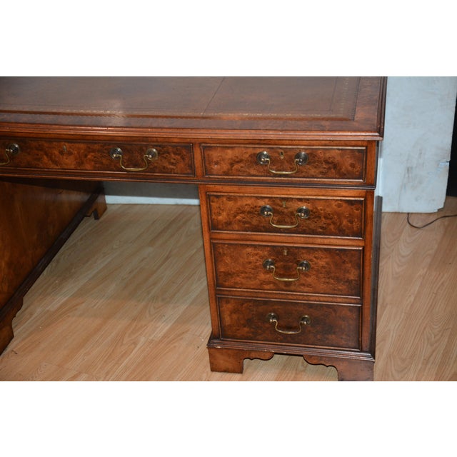 Late 20th Century Burl Walnut Leather Top Exucitive Desk For Sale - Image 9 of 17