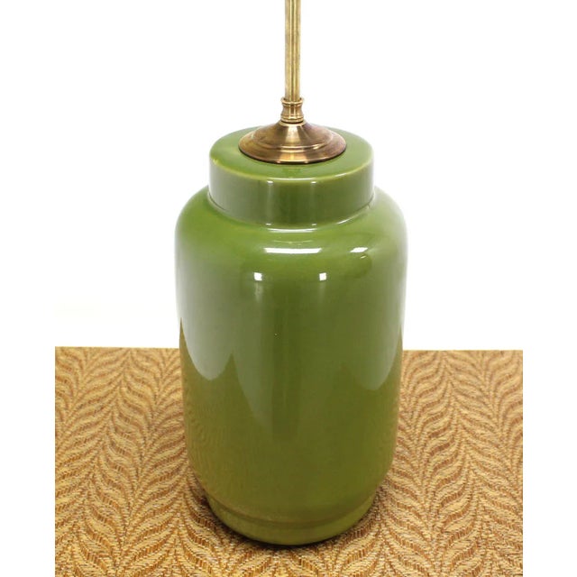 Vintage Mid Century Brass Glazed Pottery Ceramic Cylinder Base Table