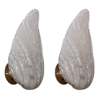 Italian Leaf-Shaped Glass Wall Lights, 1950s, Set of 2 For Sale