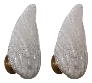 Italian Leaf-Shaped Glass Wall Lights, 1950s, Set of 2