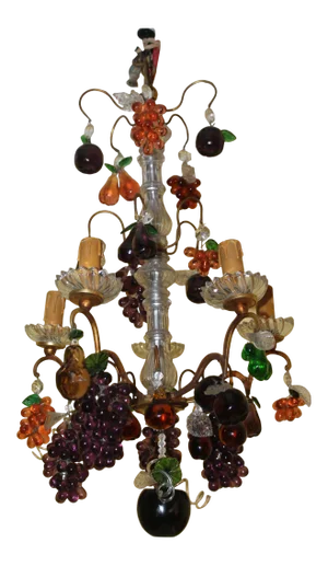 19th Century Antique French Louis XV Style Gilt Bronze Crystal Cage & Murano Fruit Chandelier