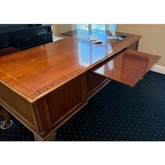 Wood Councill Craftsmen Carved Mahogany Vintage Clawfoot Executive Desk 72" X 34" X 31" For Sale - Image 7 of 8