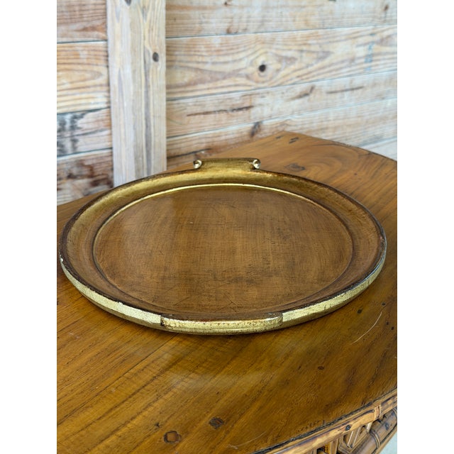 Rustic European Vintage Italian Vietri Oval Gold Leaf Serving Tray For Sale - Image 3 of 12
