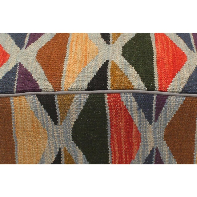 Bohemian Handmade Kilim Upholstered Ottoman For Sale In New York - Image 6 of 9