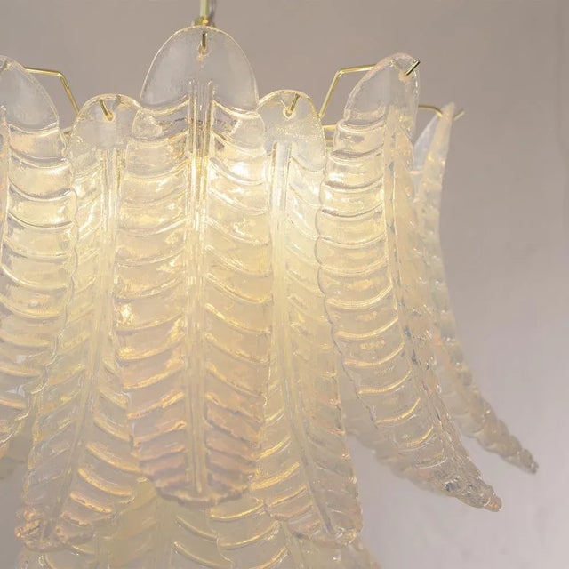 Murano Glass Leaves Opal Color Suspension Chandelier, Italy, 1990s For Sale - Image 10 of 11