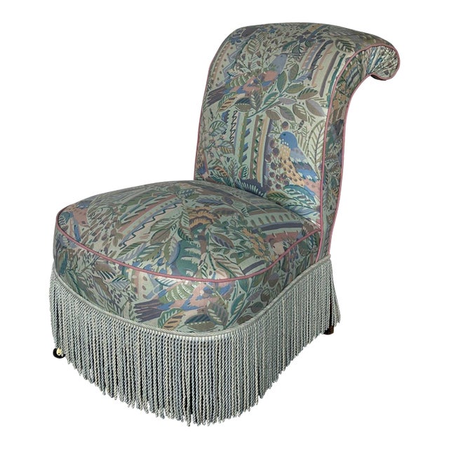 French Scrolled Back Napoleon III Slipper Chair With Fringe For Sale