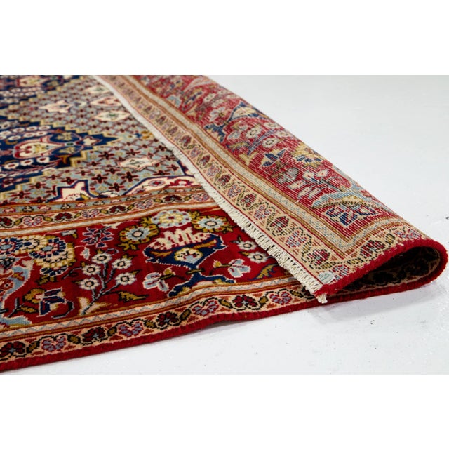 Persian Vintage Kashan Handmade Wool Rug in Navy Blue With Allover Motif For Sale - Image 3 of 10