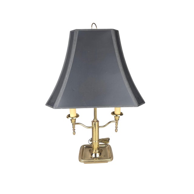 French Mid 20th Century Frederick Cooper Brass Bouillotte Lamp With Black Tole Shade, Chicago For Sale - Image 3 of 11