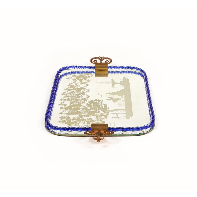 Italian Mirror-Engraved Murano Glass Serving Tray by Ercole Barovier, 1950s For Sale - Image 9 of 14