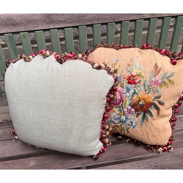 Beige A Set of Antique Aubusson Tapestry Pillows For Sale - Image 8 of 8