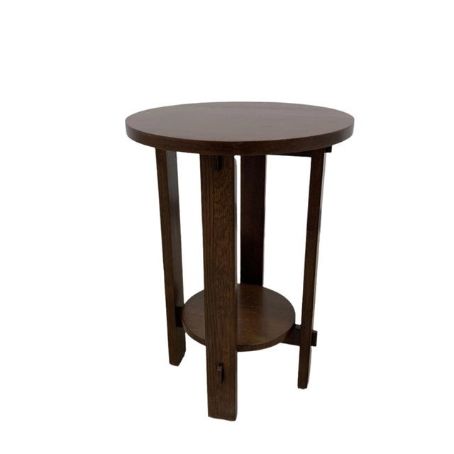 Brown Mission Style Oak Round End Table - Michael's Cherry For Sale - Image 8 of 13