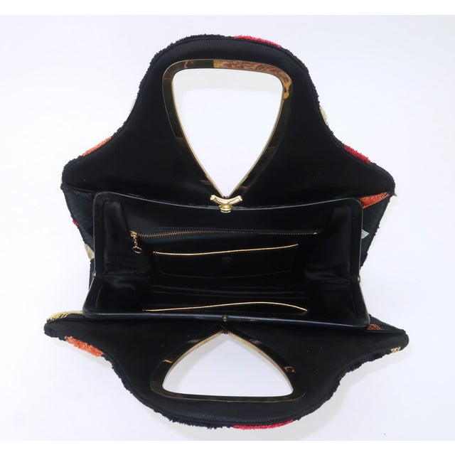 Lewis Black Cut Velvet Mod Handbag With Geometric Pattern, 1960's For Sale - Image 9 of 13
