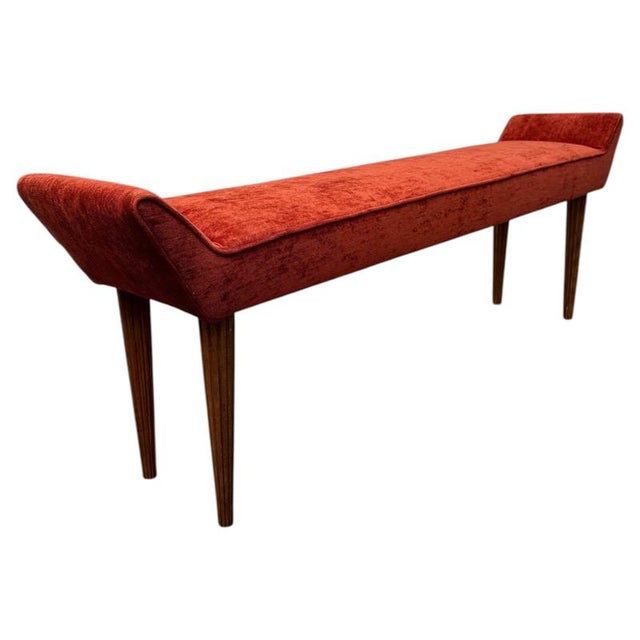 Wood Italian Bench in Dedar Orange Fabric, 1950s For Sale - Image 7 of 7