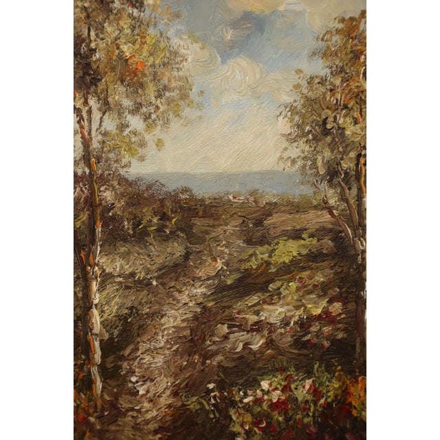 Wood Mid 20th Century Oil Impasto Painting on Canvas - Landscape Overlooking Ocean - Unsigned For Sale - Image 7 of 10