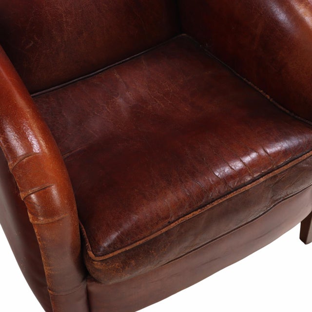 Brown Dutch Art Deco Style Leather Club Chair, C. 1960. For Sale - Image 8 of 8