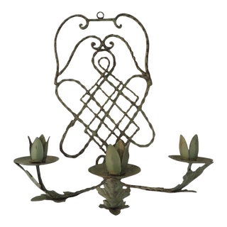 Tole Vintage Verdigris Candle Wall Sconce For Sale