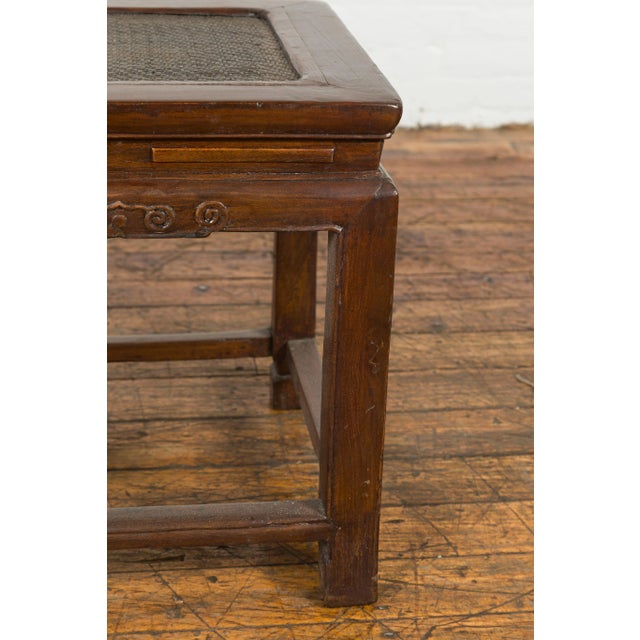 Early 20th Century Side Table with Rattan Inset Top, Carved Apron & Horsehoof Feet For Sale - Image 9 of 12