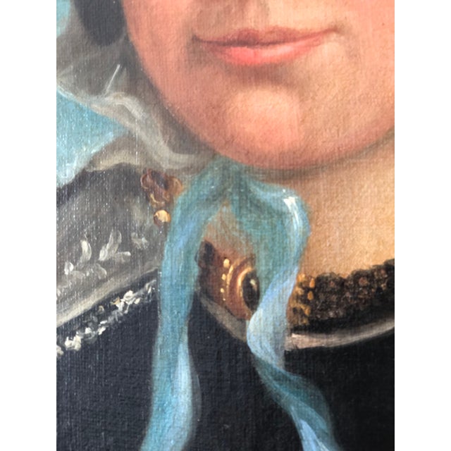 Antique Original Oil Paintings of a Gentleman and Lady, 19th Century Portrait Set - a Pair For Sale - Image 11 of 17