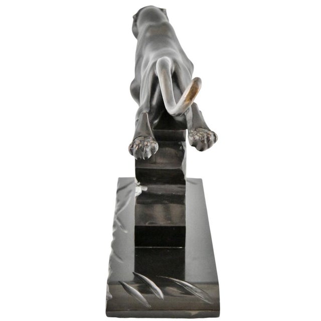 H. Gual, Art Deco Panther Sculpture, 1930, Metal & Marble For Sale - Image 6 of 10