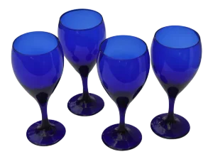 Mid-Century Cobalt Blue Stemmed Glasses- Set of 4