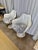 Plastic Mid-Century Saarinen Style Chairs With Blue Toile Cushions-a Pair For Sale - Image 7 of 7