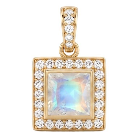 Rainbow Moonstone Pendant | June Birthstone Pendant | Dainty Stacking Gemstone Pendant for Woman For Sale
