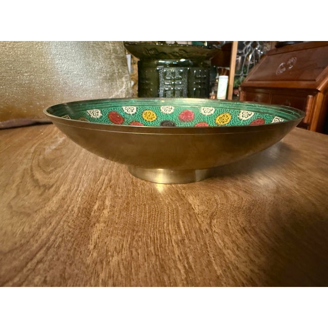 1970s Vintage Enameled Brass Bowlhandcrafted in India For Sale - Image 5 of 6