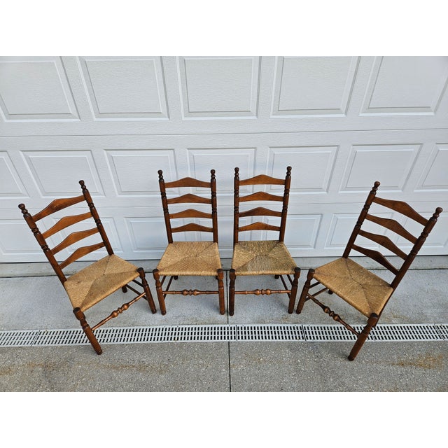 Mid 20th Century Rush Seat Ladder Back Chairs -Set of Four For Sale - Image 5 of 14