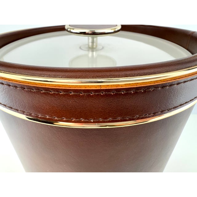 Mid-Century Modern Vintage Mid Century Brown Leatherette & Gold Ice Bucket Barware Set With Tools For Sale - Image 3 of 14