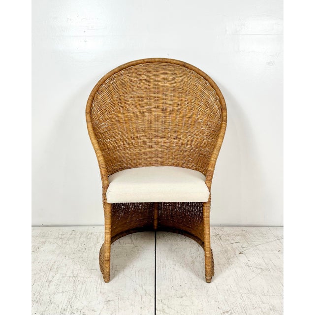 Mid-Century Modern Vintage Fan Back Wicker Chair For Sale - Image 3 of 12
