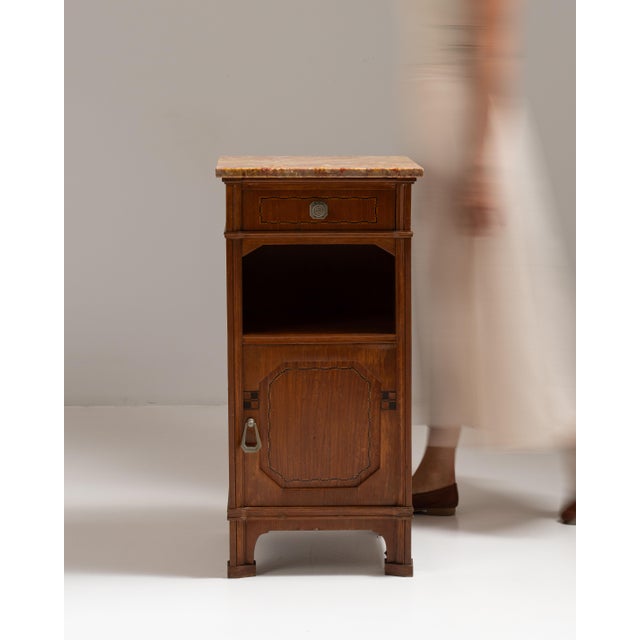 1910s 1910s French Chestnut Brown Art Nouveau Side Table with Marble Top For Sale - Image 5 of 15