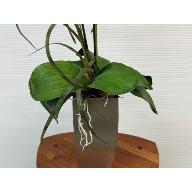 White Silk Flower Arrangement of Orchids in Vase For Sale - Image 8 of 12