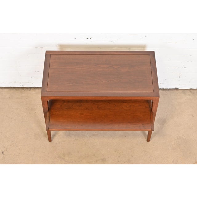 Wood John Van Koert for Drexel Sculpted Cherry Wood Two-Tier Side Table, Newly Refinished For Sale - Image 7 of 12