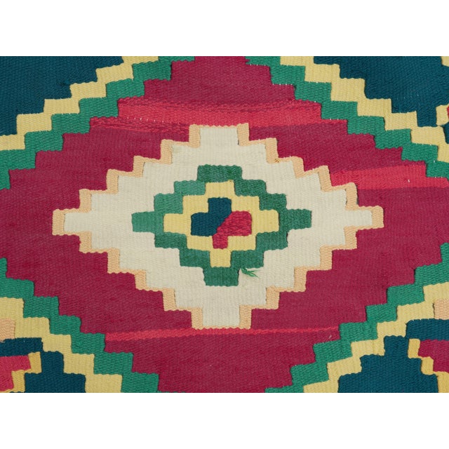 Turkish 1970s Vintage Handmade Wool Cotton Pink Green Runner Rug For Sale - Image 3 of 11
