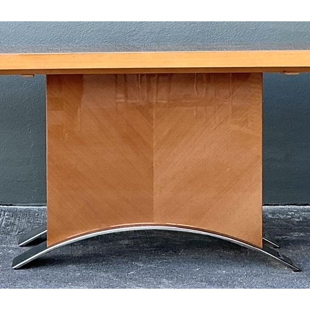 Vintage Italian Extendable Burl Wood and Chrome Dining Table For Sale In West Palm - Image 6 of 13