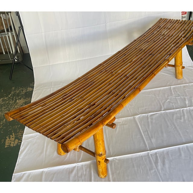 Mid-Century Modern Oversized 73" Mid-Century Curved Bamboo Sling Bench – Japanese Zen Style For Sale - Image 3 of 16