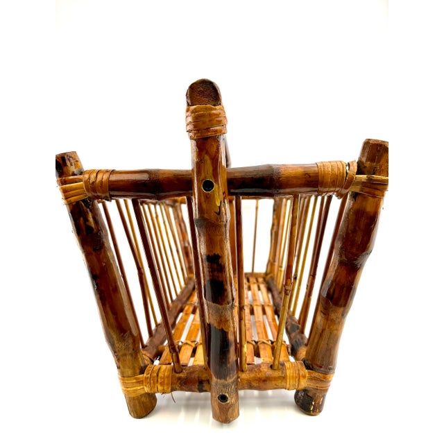 Wood 1960s Mid Century Italian Burnt Tortoise Bamboo Magazine Rack For Sale - Image 7 of 12
