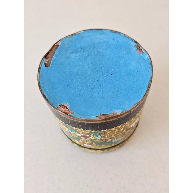 Antique Chinese Cloisonne Enamel Yellow Covered Box For Sale - Image 10 of 10