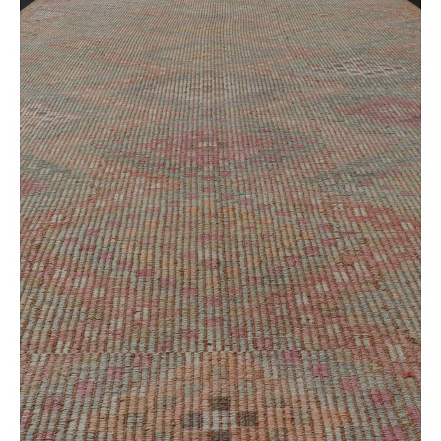 Vintage Turkish Kilim Rug With Peach, Sage, Gold and Soft Pink Diamonds 5'11 X 10'0 For Sale - Image 10 of 15