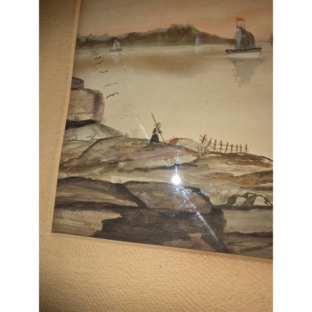 American 19th Century American Primitive East Coast Harbor Painting For Sale - Image 3 of 7