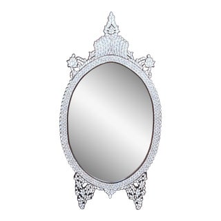 1990s Oval Shaped White Mother of Pearl Inlaid Mirror For Sale