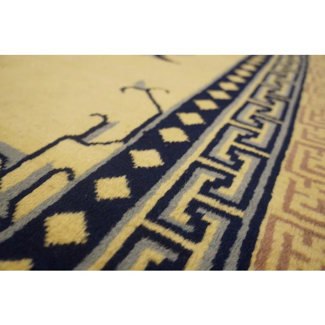 Textile 1920s Yellow Mustard Medallion Antique Chinese Khotan Rug 5' 4'' X 8' 0'' Knotted Pile Wool Carpet For Sale - Image 7 of 11