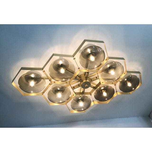 21st Century Hive Satin Brass Smoky Murano Flush Mount by Fabio LTD For Sale - Image 9 of 11