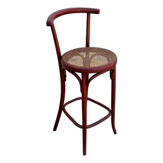 Late 19th Century Vienna Secession Bent Oak & Cane Bar Stool W/ Backrest Attributed to Gebrüder Thonet For Sale